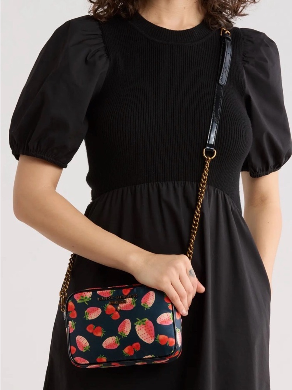 Kurt Geiger Navy Crossbody Bag with Strawberry Print